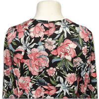 Grenouille Ladies Black and Pink Floral Pleat Neck Satin Blouse