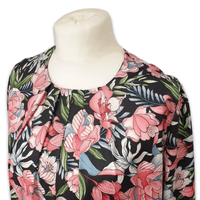 Grenouille Ladies Black and Pink Floral Pleat Neck Satin Blouse