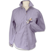 Grenouille Ladies Blue & Pink Birds Eye Weave Shirt with Lilac Wildflower Details