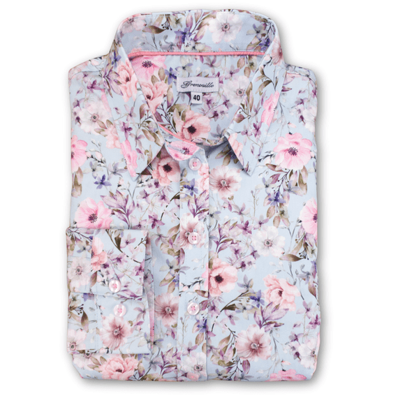Grenouille Ladies Blue with Pink & White Flower Print Shirt