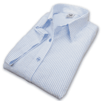 Grenouille Ladies Cap Sleeve Blue and White Stripe Seersucker Shirt