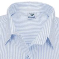 Grenouille Ladies Cap Sleeve Blue and White Stripe Seersucker Shirt