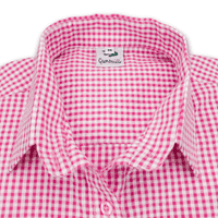 Grenouille Ladies Cap Sleeve Dark Pink and White Gingham Check Seersucker Shirt