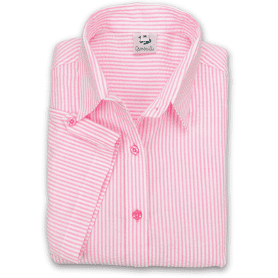 Grenouille Ladies Cap Sleeve Pink and White Stripe Seersucker Shirt