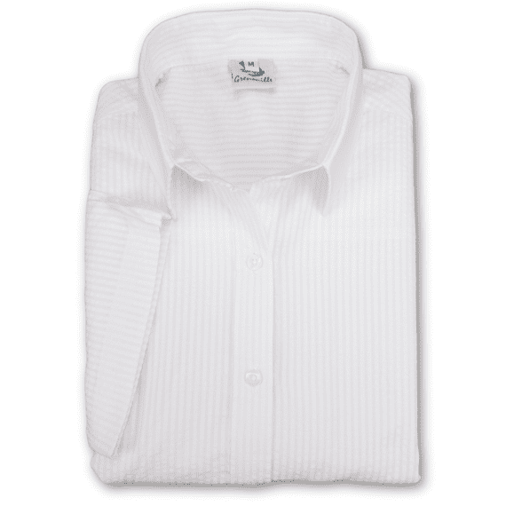 Grenouille Ladies Cap Sleeve White Stripe Seersucker Shirt