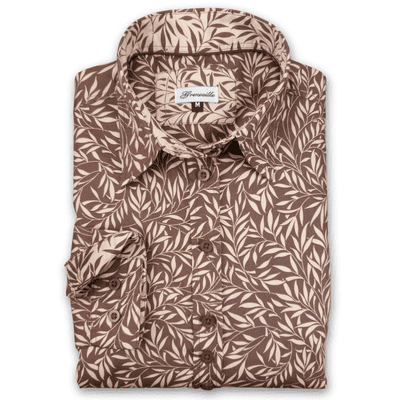 Grenouille Ladies Classic Long Sleeve Brown and Beige Leaf Print Shirt