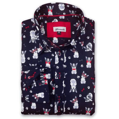 Grenouille Ladies Classic Long Sleeve French Bulldog Print Relaxed Fit Shirt