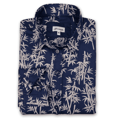 Grenouille Ladies Classic Long Sleeve Navy Bamboo Print Shirt