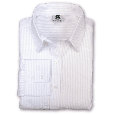 Grenouille Ladies Classic Long Sleeve White Stripe Seersucker Shirt