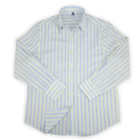 Grenouille Ladies Classic Long Sleeve Yellow & Blue Stripe Seersucker Shirt