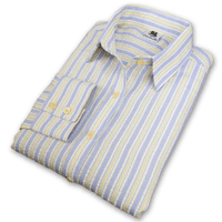 Grenouille Ladies Classic Long Sleeve Yellow & Blue Stripe Seersucker Shirt