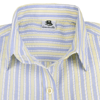 Grenouille Ladies Classic Long Sleeve Yellow & Blue Stripe Seersucker Shirt