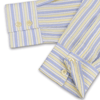 Grenouille Ladies Classic Long Sleeve Yellow & Blue Stripe Seersucker Shirt