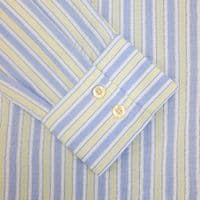 Grenouille Ladies Classic Long Sleeve Yellow & Blue Stripe Seersucker Shirt