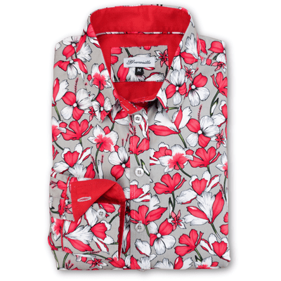 Grenouille Ladies Grey With Red & White Flower Print Shirt