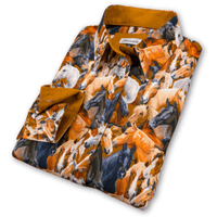 Grenouille Ladies Long Sleeve Beige & Brown Horse Print Shirt