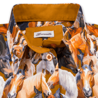Grenouille Ladies Long Sleeve Beige & Brown Horse Print Shirt