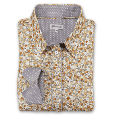 Grenouille Ladies Long Sleeve Beige, Cream and Grey Floral Print Shirt