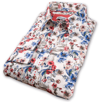 Grenouille Ladies Long Sleeve Blue and Red Wildflower Print Shirt
