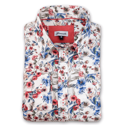 Grenouille Ladies Long Sleeve Blue and Red Wildflower Print Shirt