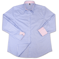 Grenouille Ladies Long Sleeve Blue Check Easy Care Cotton Shirt