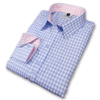 Grenouille Ladies Long Sleeve Blue Check Easy Care Cotton Shirt