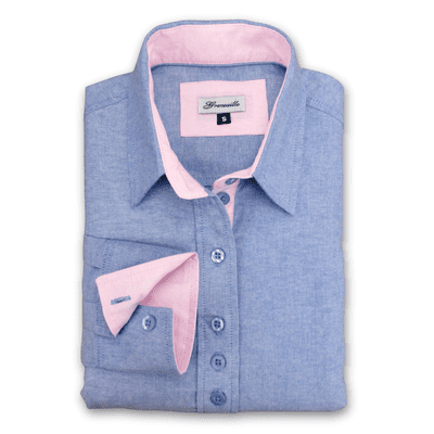 Grenouille Ladies Long Sleeve Blue Cotton Oxford Boyfriend Shirt