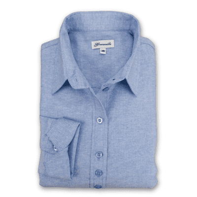 Grenouille Ladies Long Sleeve Blue Cotton Oxford Shirt