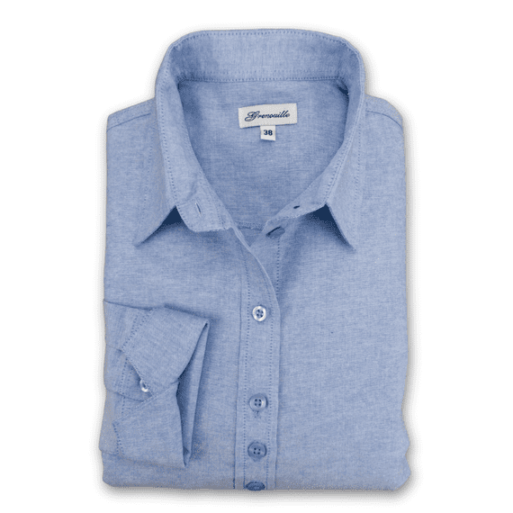 Grenouille Ladies Long Sleeve Blue Cotton Oxford Shirt