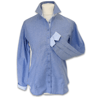 Grenouille Ladies Long Sleeve Blue Cotton Oxford Shirt with Gingham Details