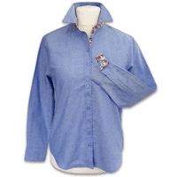 Grenouille Ladies Long Sleeve Blue Oxford Shirt with Red & Blue Floral Accent