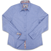 Grenouille Ladies Long Sleeve Blue Oxford Shirt with Red & Blue Floral Accent