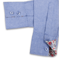 Grenouille Ladies Long Sleeve Blue Oxford Shirt with Red & Blue Floral Accent