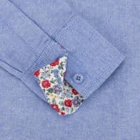 Grenouille Ladies Long Sleeve Blue Oxford Shirt with Red & Blue Floral Accent