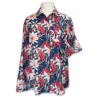 Grenouille Ladies Long Sleeve Blue & Peach Floral Print Blouse