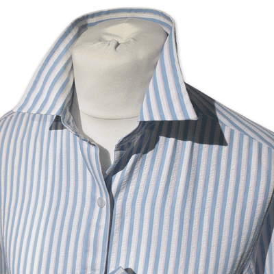 Grenouille Ladies Long Sleeve Blue & Pink Stripe Seersucker Shirt