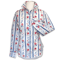 Grenouille Ladies Long Sleeve Blue & Red Floral Striped Cotton Shirt