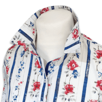Grenouille Ladies Long Sleeve Blue & Red Floral Striped Cotton Shirt