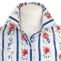 Grenouille Ladies Long Sleeve Blue & Red Floral Striped Cotton Shirt