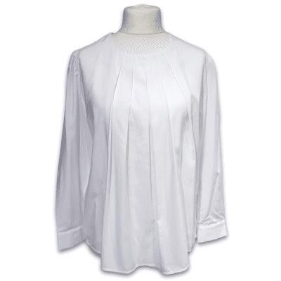 Grenouille Ladies Long Sleeve Bright White Rayon Pleat Neck Blouse