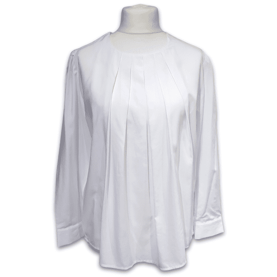 Grenouille Ladies Long Sleeve Bright White Rayon Pleat Neck Blouse