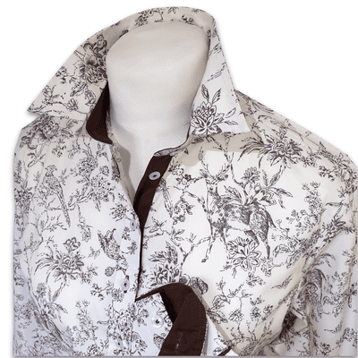 Grenouille Ladies Long Sleeve Brown Countryside Sketch Print Cotton Shirt