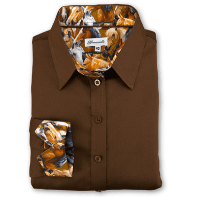 Grenouille Ladies Long Sleeve Brown Shirt with Horse Print Fabric Detail