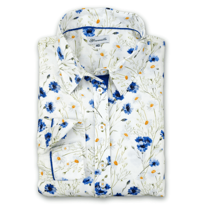Grenouille Ladies Long Sleeve Cornflower and Daisy Print Shaped Fit Shirt