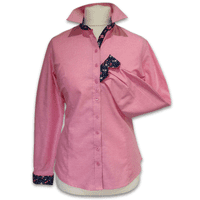 Grenouille Ladies Long Sleeve Dark Pink Cotton Oxford Shirt with Navy & Pink Floral Accents