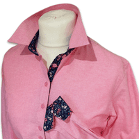 Grenouille Ladies Long Sleeve Dark Pink Cotton Oxford Shirt with Navy & Pink Floral Accents