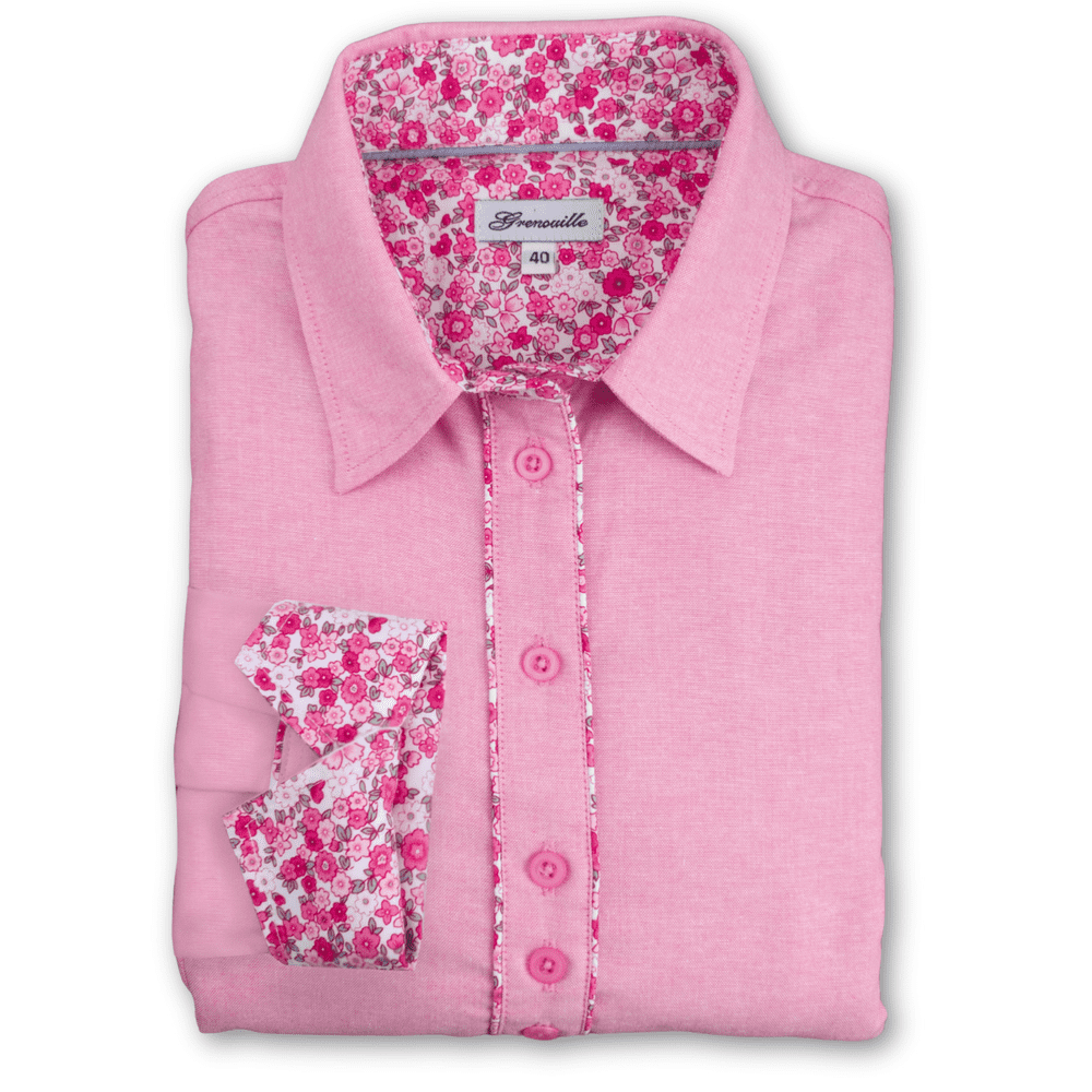Grenouille Ladies Long Sleeve Dark Pink Oxford Shirt with Pink and