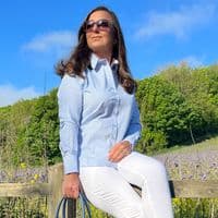 Grenouille Ladies Long Sleeve Easy Care Blue Stripe Shaped Fit Shirt