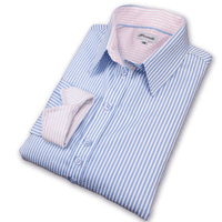 Grenouille Ladies Long Sleeve Easy Care Blue Stripe Shaped Fit Shirt