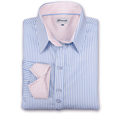 Grenouille Ladies Long Sleeve Easy Care Blue Stripe Shaped Fit Shirt